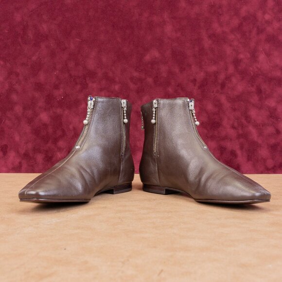 Tory Burch Women Zip Brown Leather Fashion Ankle Boots sz 7.5 - Picture 2 of 9